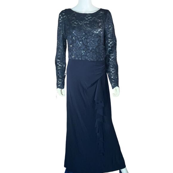 JESSICA HOWARD Zippered Sequined Lace Floral Long Sleeve Maxi Evening  Dress - Picture 1 of 9